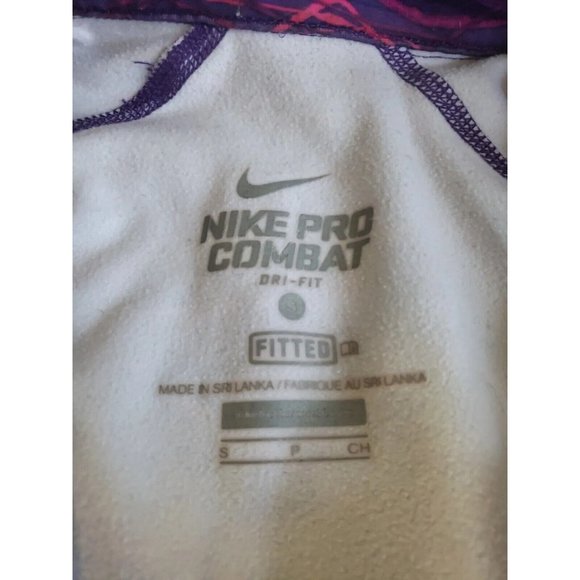 Nike Pro Combat Shirt Purple Dri Fit Fitted 1/4 Zip Thumb Holes Logo Women Sz S - Picture 13 of 15
